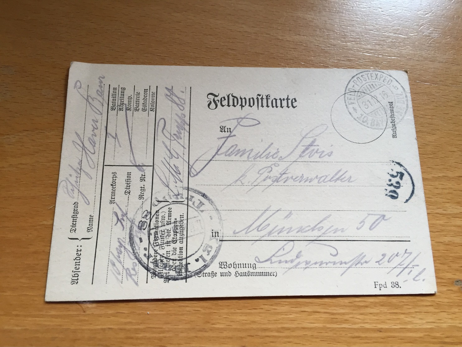 FELDPOST 1. WK KGL. BAYR. MG TRUPP  88  1916 - Covers & Documents