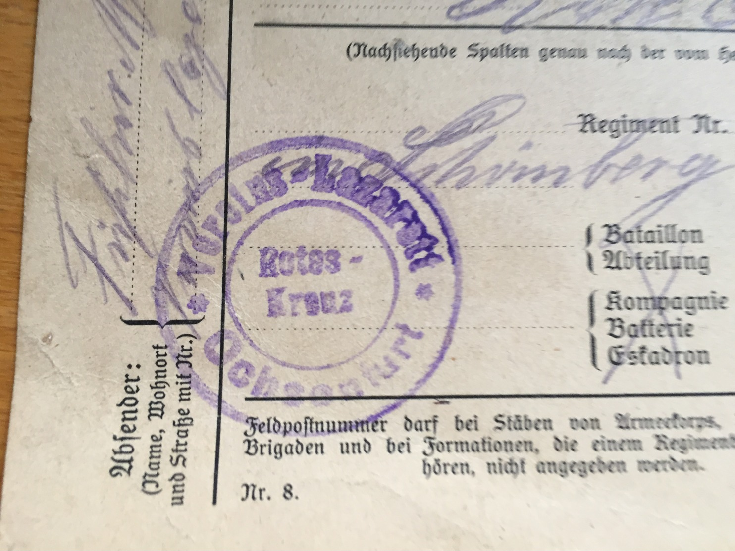 FELDPOST 1. WK  VEREINS-LAZARETT OCHSENFURT   1918 - Briefe U. Dokumente
