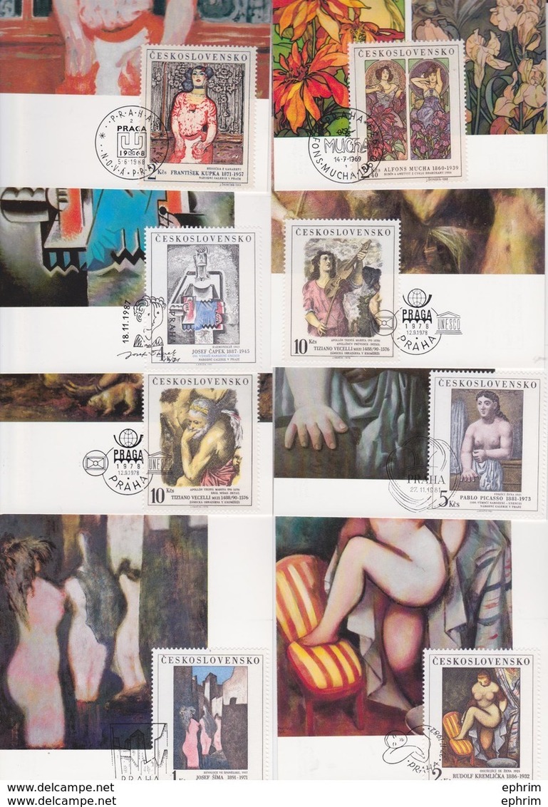 TCHECOSLOVAQUIE CZECHOSLOVAKIA CESKOSLOVENSKO Pochette De 12 Cartes Maximum Card Lot Mucha Kupka Capek Picasso Praga 88 - Modern