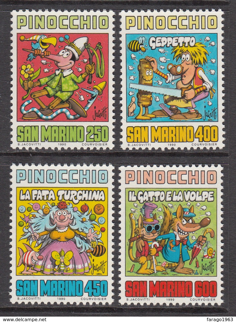 1990 San Marino Pinocchio Cartoons Folktales Complete Set Of 4 MNH - Nuovi