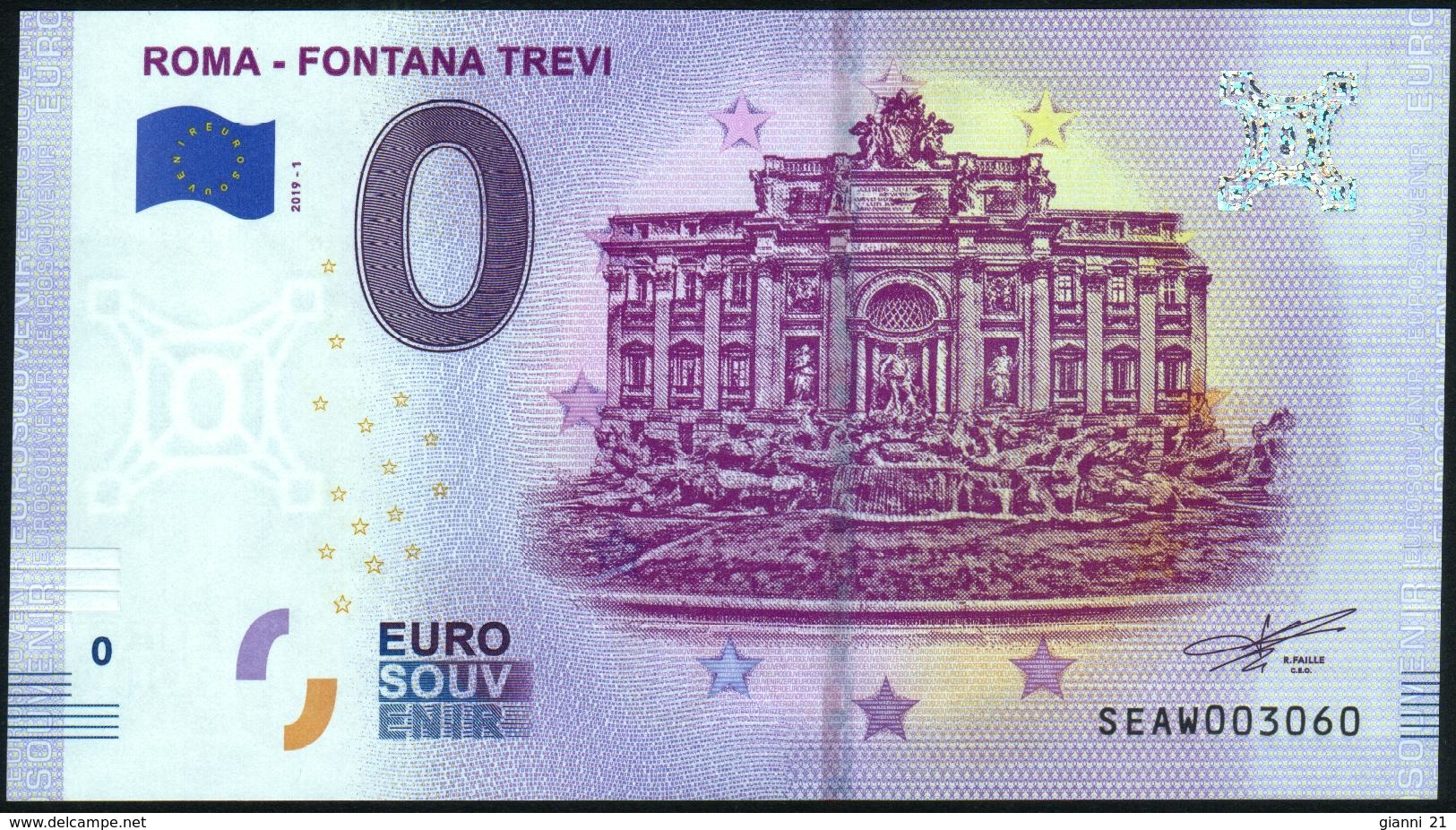 Zero - BILLET EURO O Souvenir - ROMA - FONTANA TREVI 2019-1set UNC {Italy} - Pruebas Privadas
