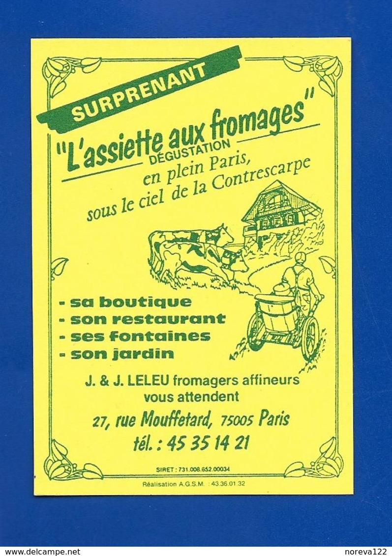 Carte De Restaurant L'ASSIETTE Aux FROMAGES Rue Mouffetard Paris - Visiting Cards