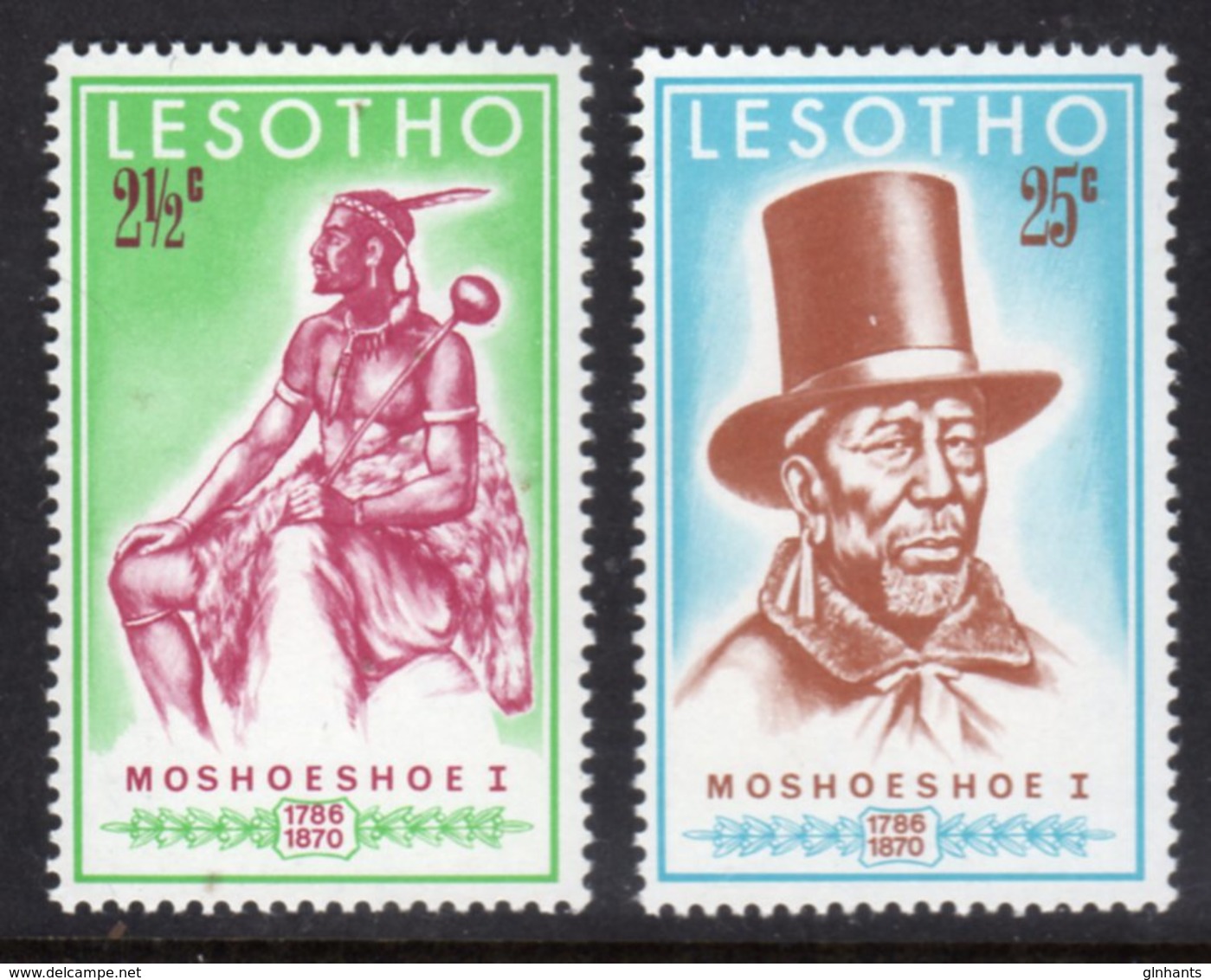 LESOTHO - 1970 MOSHOESHOE ANNIVERSARY SET (2V) FINE MOUNTED MINT MM * SG 180-181 - Lesotho (1966-...)