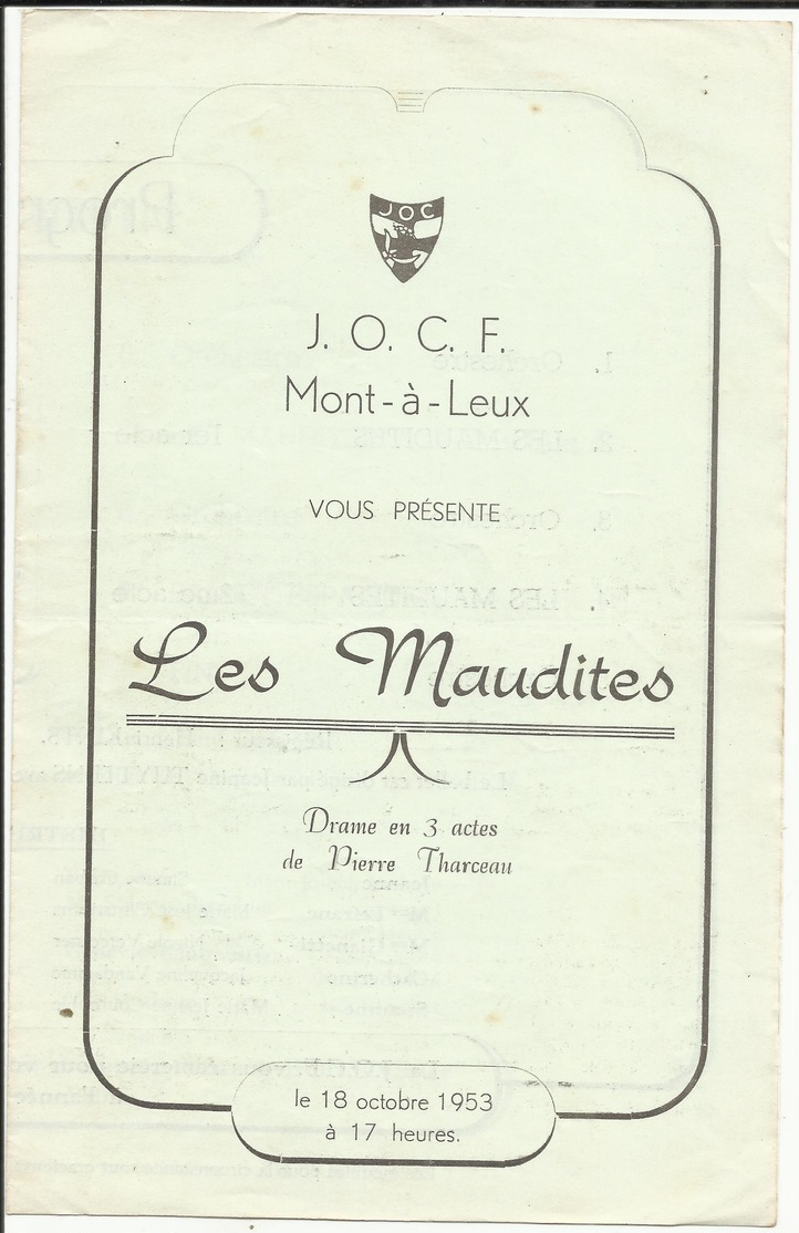 Mouscron J.O.C.F. Mont-à-Leux - Les Maudites 1953 - Programmes