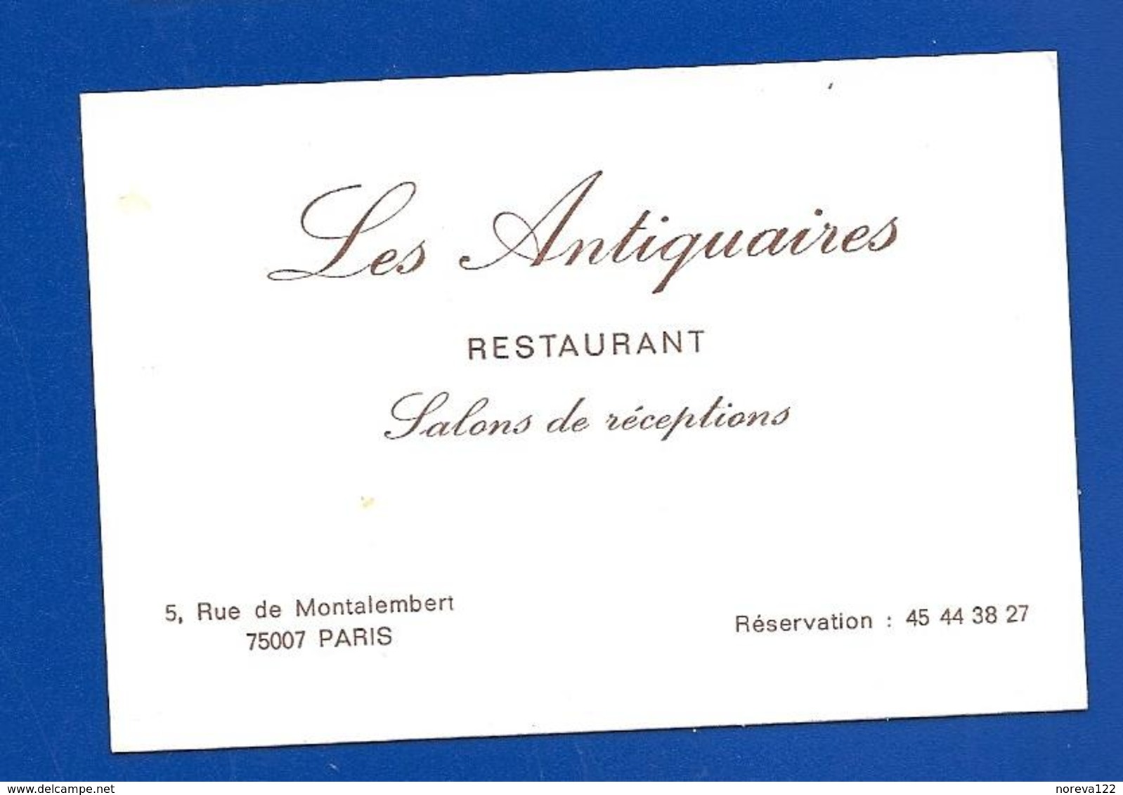 Carte De Restaurant LES ANTIQUAIRES Rue De Montalembert Paris - Visitenkarten