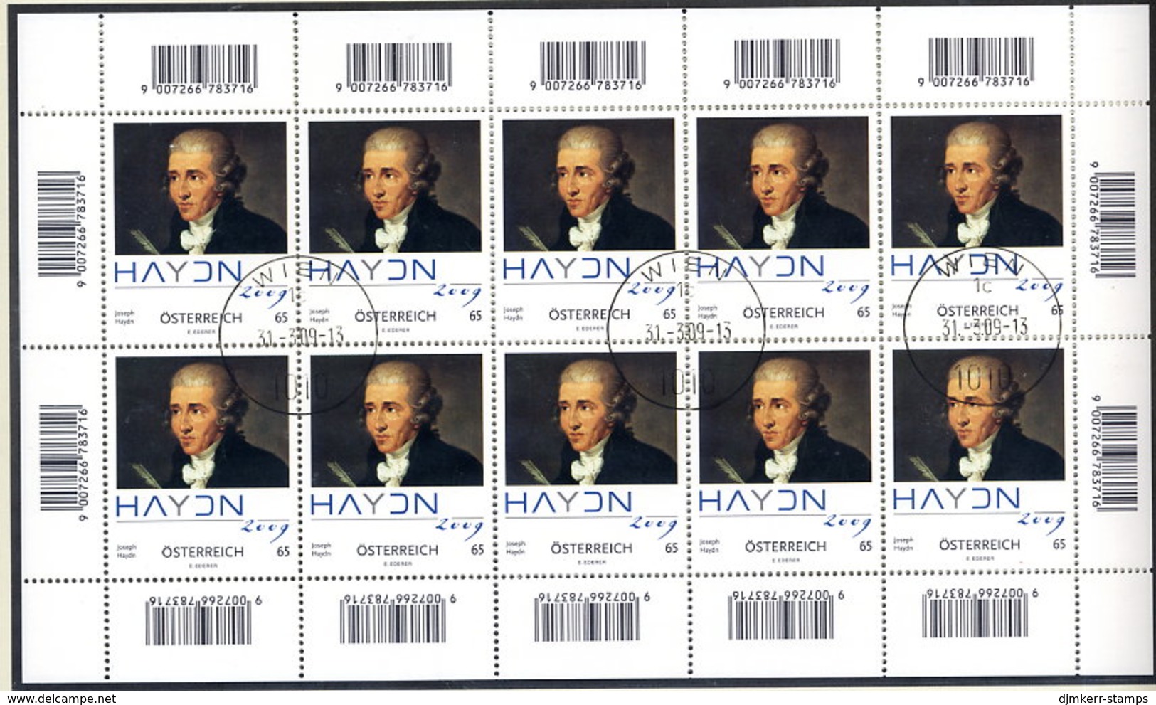 AUSTRIA 2009 Haydn Death Bicentenary Sheetlet, Cancelled.  Michel 2799 Kb - Blocs & Feuillets