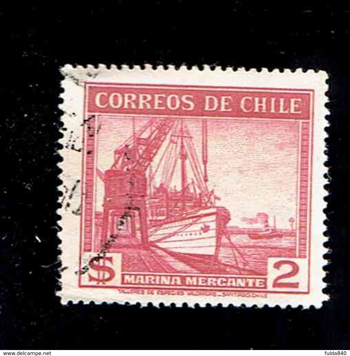 CHILI.(Y&T)   1938-40 - N°176  *Navire Marchand*  2p.  Obl (décentré) - Chile