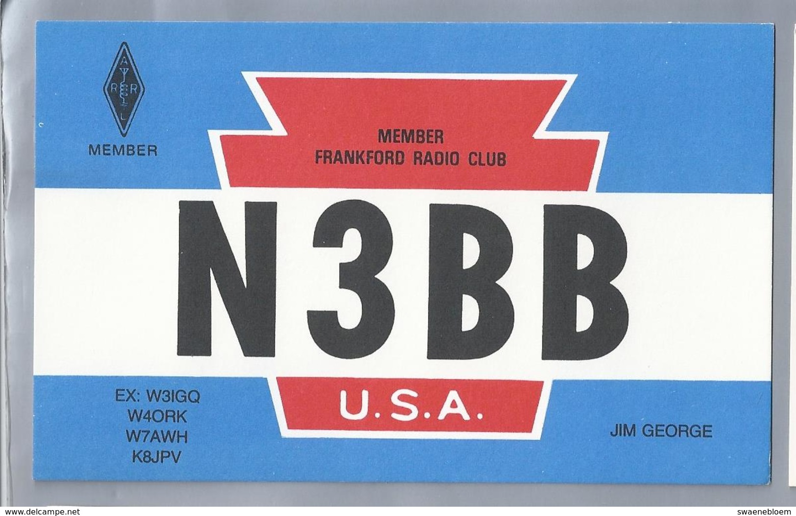 US.- QSL KAART. CARD. N3BB. JIM GEORGE, AUSTIN, TEXAS. MEMBER FRANKFORD RADIO CLUB,  HAYS COUNTY., U.S.A. - Radio-amateur