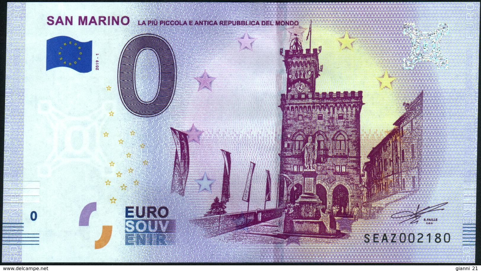 Zero - BILLET EURO O Souvenir - SAN MARINO 2019-1set UNC {Italy} - Privéproeven