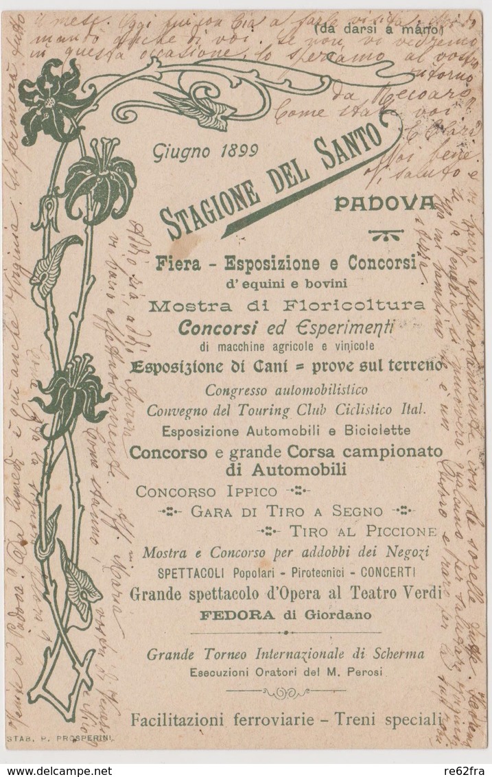 Fiera Del Santo - Giugno 1899 , Padova, Con Calendario Delle Varie Manifestazioni  - F.p. - 1899 - Manifestazioni