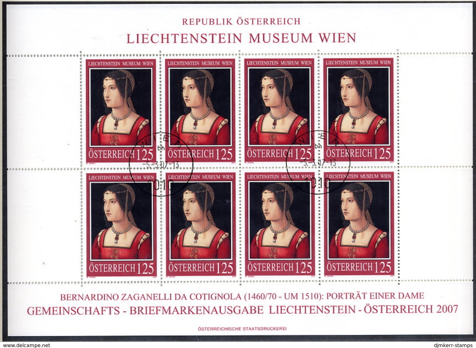 AUSTRIA 2007 Liechtenstein Museum Paintings Sheetlet, Cancelled.  Michel 2641 Kb - Blocs & Feuillets