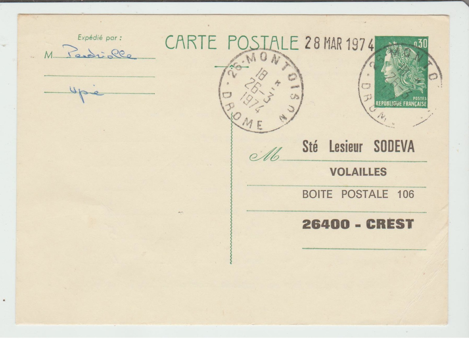 DROME: " MONTOISON " CàD Type  A9 / Ent. REPIQUE De 1974 TB - 1961-....