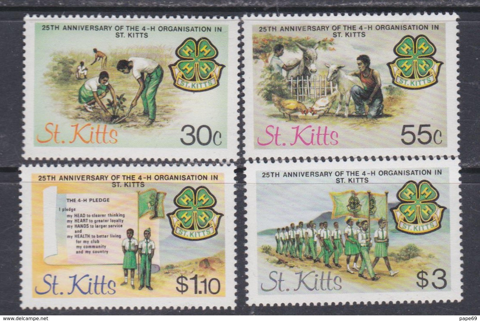 Saint-Christophe N° 572 / 75 XX 25ème Anniversaire De L'organisation"4-H",  Les 4 Valeurs Sans Charnière, TB - St.Kitts-et-Nevis ( 1983-...)