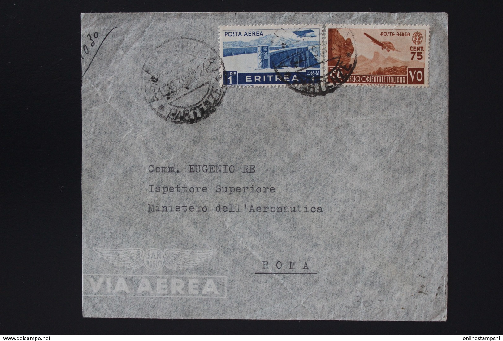 Italy Ethiopia Sa Nr AE 21 AOI AE4  Airmail Cover ADIS ABEBA -> MINISTERO DELL'AERONAUTICA  ROMA 1939 - Ethiopia