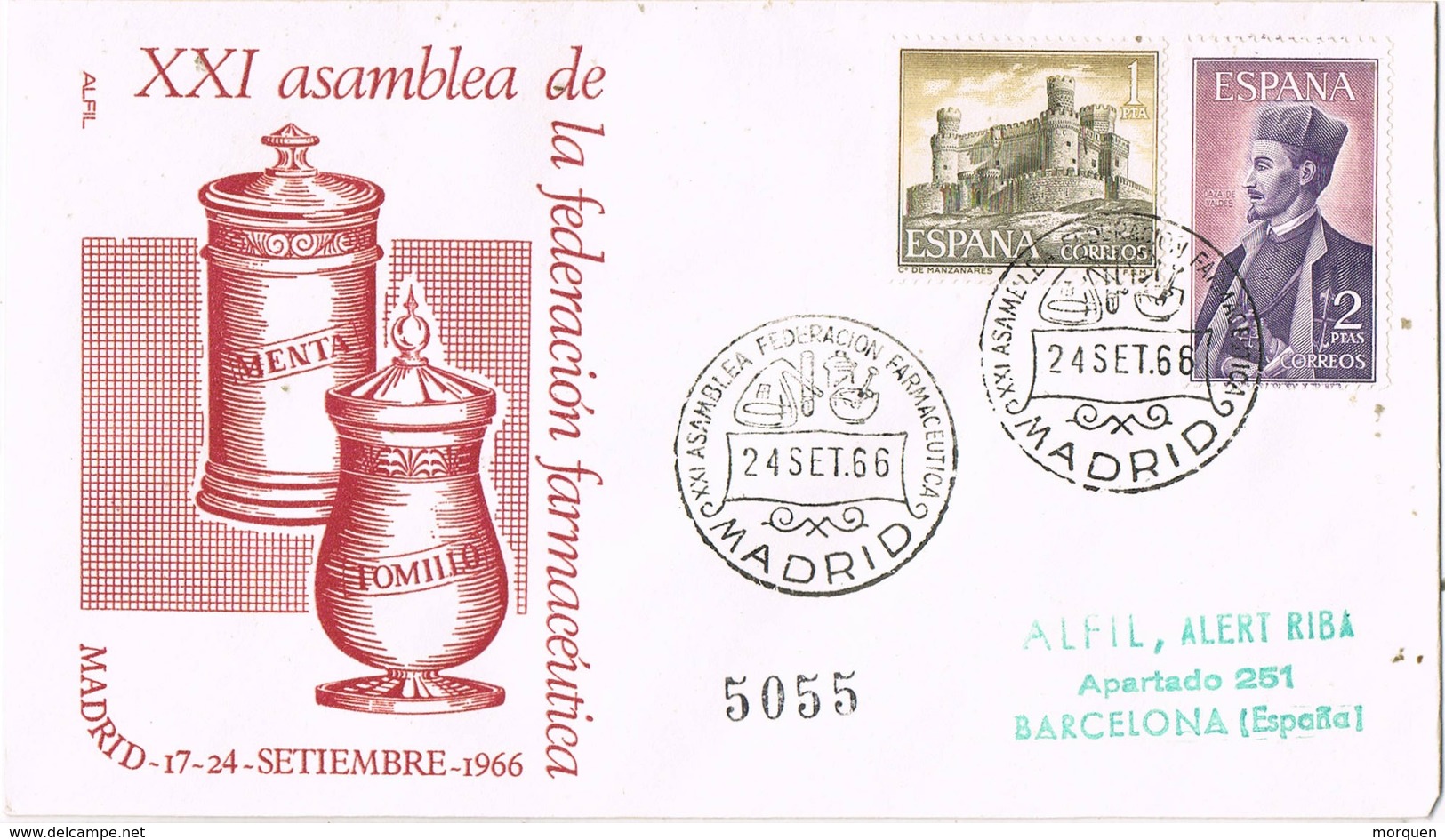 33661. Carta  Certificada MADRID 1966,  Asamblea Federacion Farmaceutica. FARMACIA - Cartas & Documentos