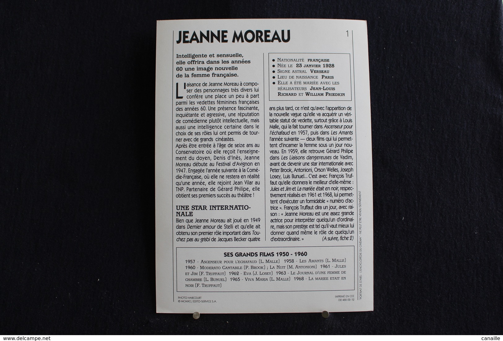 Sp-Actrice,Française, Chanteuse Et Réalisatrice - 1955 -  Jeanne Moreau, Née En 1928 à Paris Où Elle Est Morte En 2017. - Acteurs