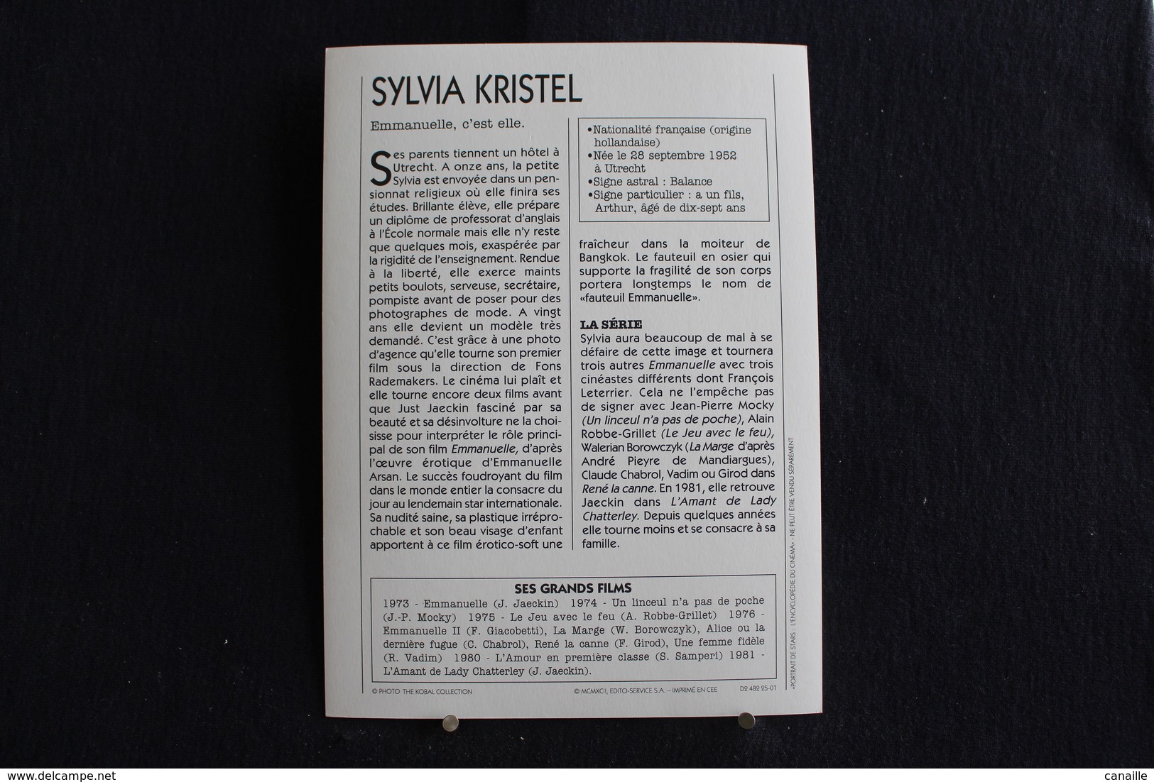 Sp-Actrice,néerlandaise, Sylvia Kristel, Née En 1952 à Utrecht, Morte En 2012 à Amsterdam . - Acteurs