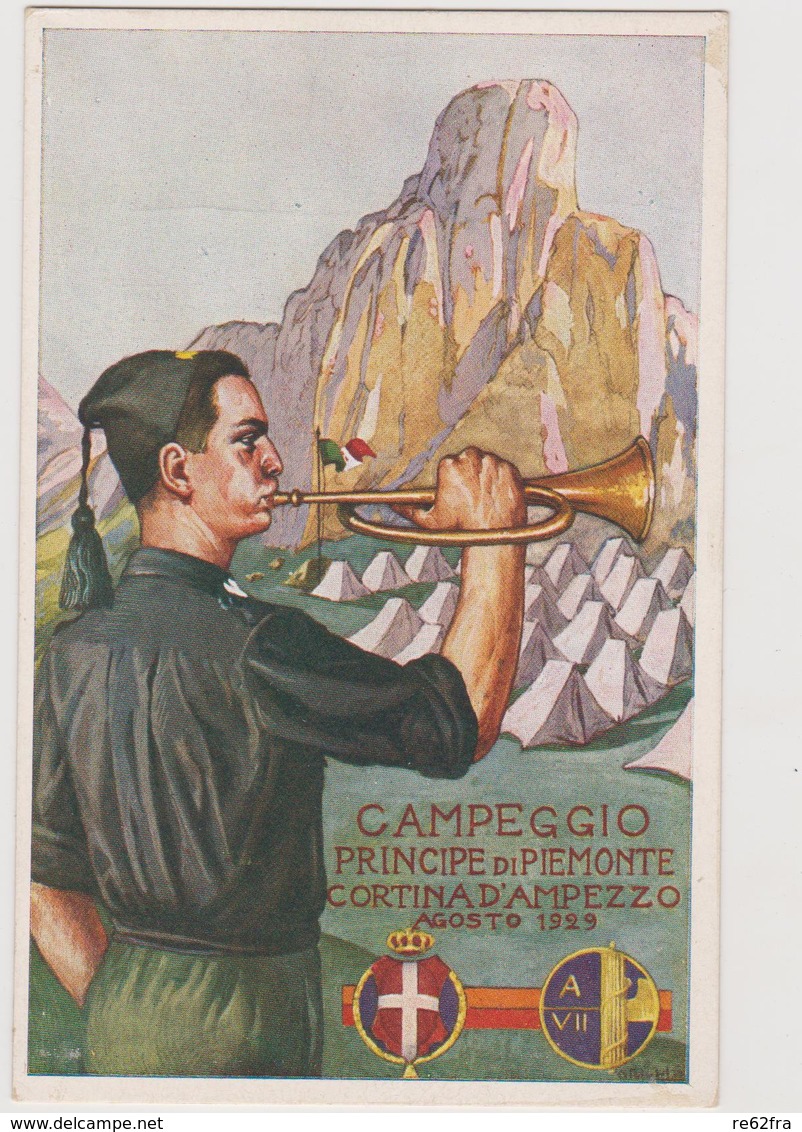 245° Legione Milizia Avanguardia "Principe Di Piemonte", Campeggio A Cortina D'Ampezzo,1929, Illustr. G. Grilli - F.p. - Altri & Non Classificati