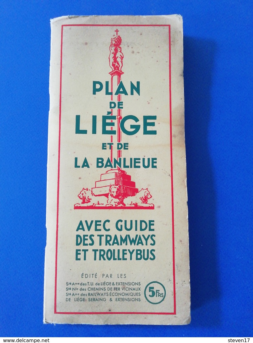 TRAMS / SNCV- PLAN DE LIÈGE ET DE LA BANLIEUE AVEC GUIDE DES TRAMWAYS ET TROLLEYBUS 1939 - Autres & Non Classés