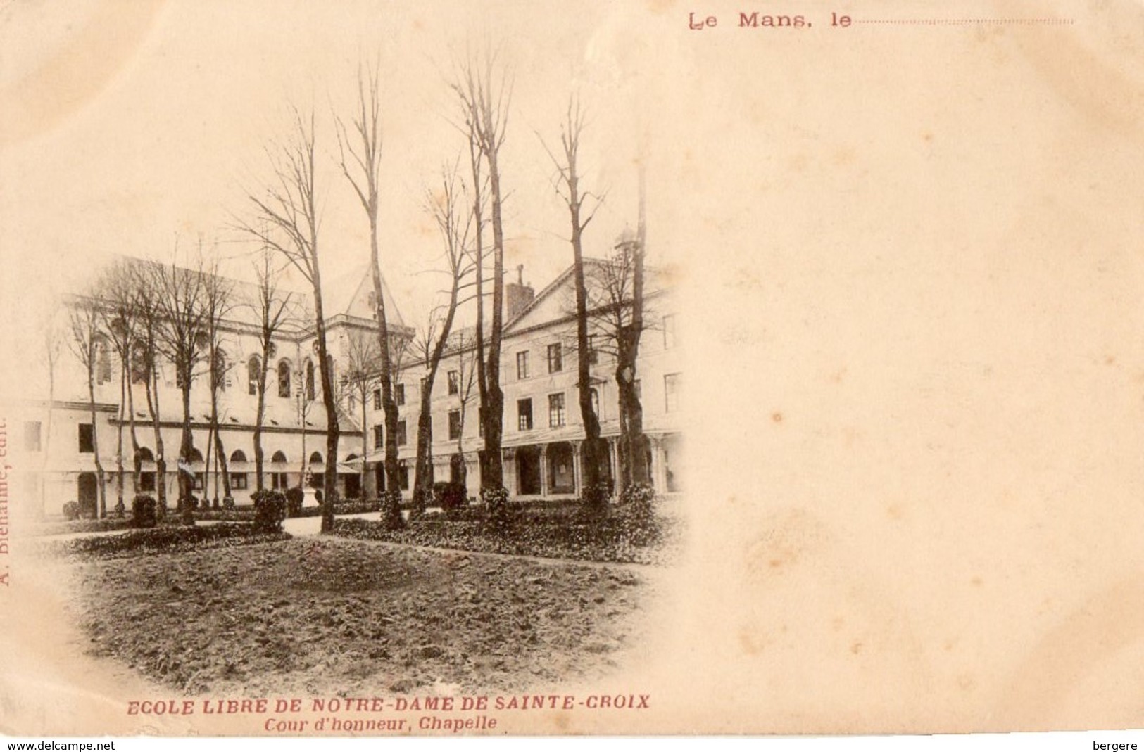 72. CPA. LE MANS.  école Libre De Notre Dame De Sainte Croix, Cour D'honneur, Chapelle. - Le Mans