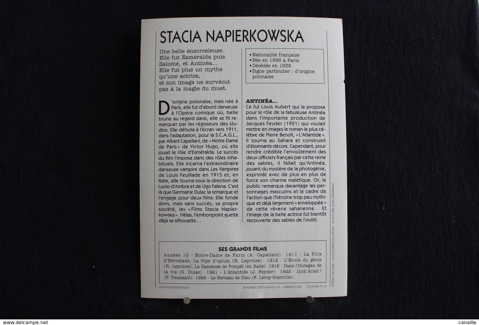 Sp-Actrice, Française, D'origine Polonaise,  1915 - Stacia Napierkowska Née En 1891 à Paris, Morte En 1945 à Paris. - Acteurs