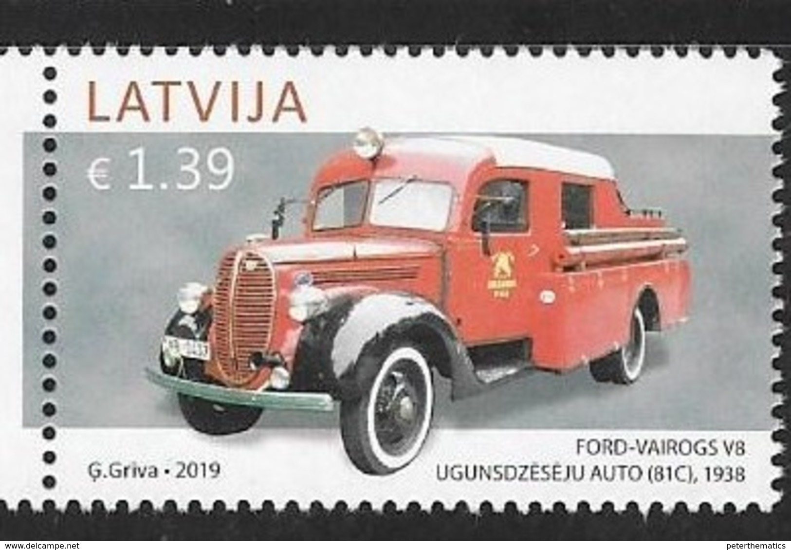 LATVIA, 2019, MNH, CLATVIAN VEHICLES, FIRE ENGINES, 1v - Cars