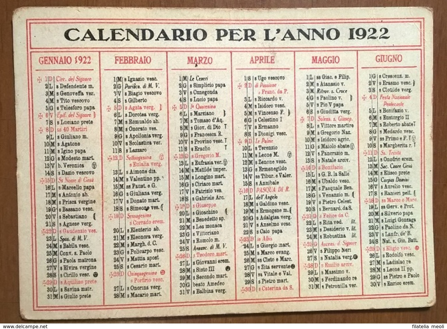 CALENDARIO 1922 - Grand Format : 1921-40