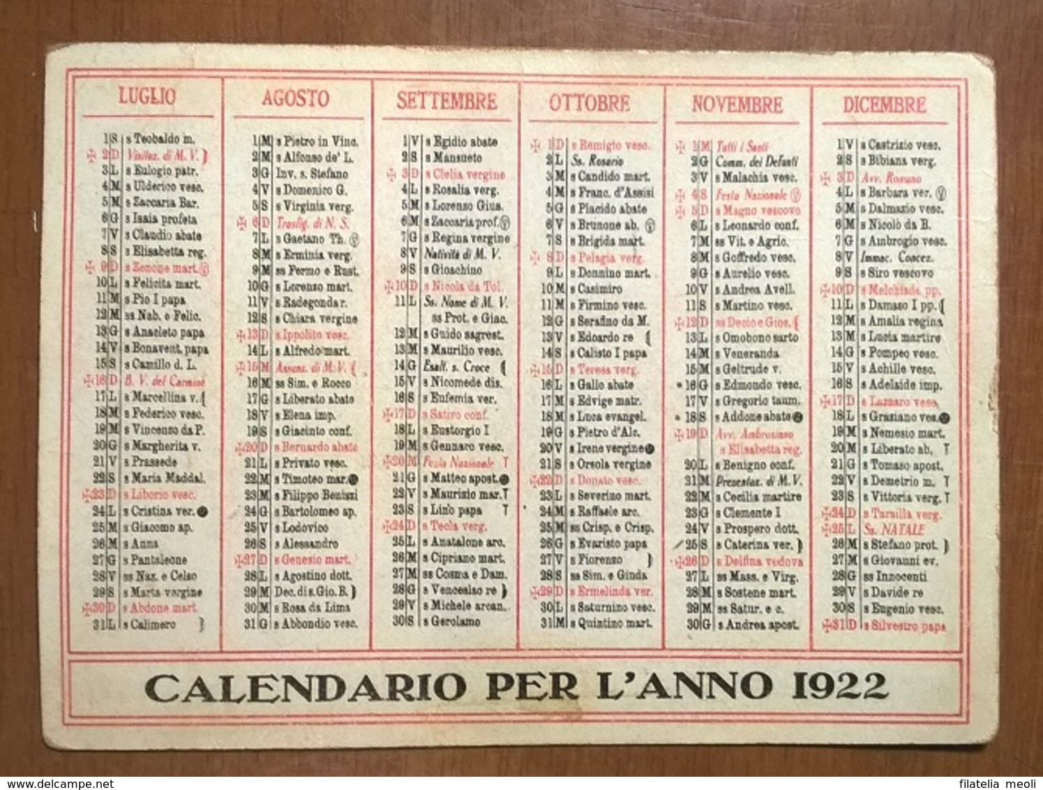 CALENDARIO 1922 - Grand Format : 1921-40