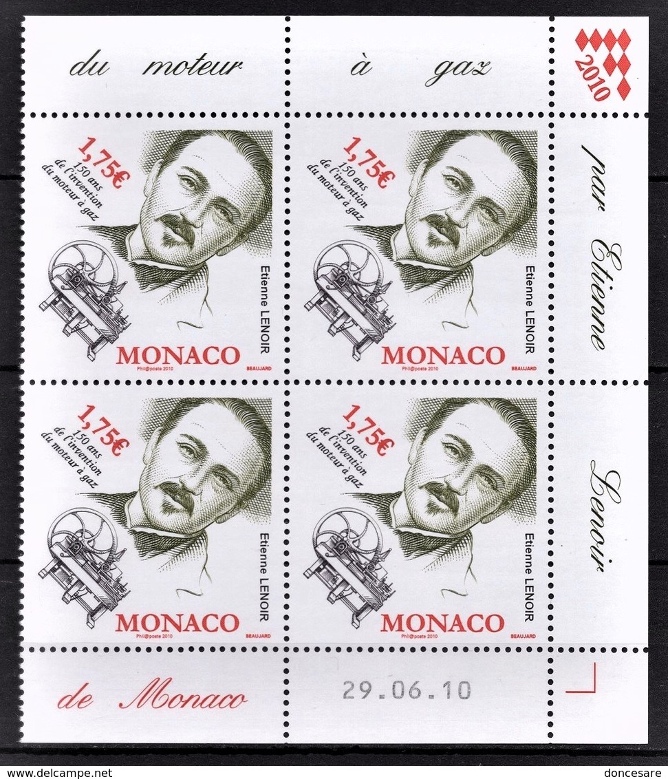 MONACO 2010  - BLOC DE 4 TP / Y.T. 2749 - NEUFS ** COINS DE FEUILLE / DATE - Ungebraucht