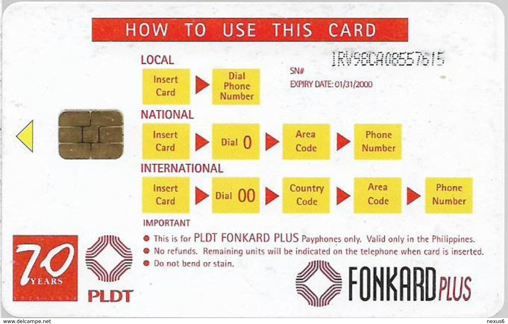 Philippines - PLDT (Chip) - Katipunan Initiation Rites - Exp.31.01.2000, Chip CHT10, 100₱, Used - Philippinen