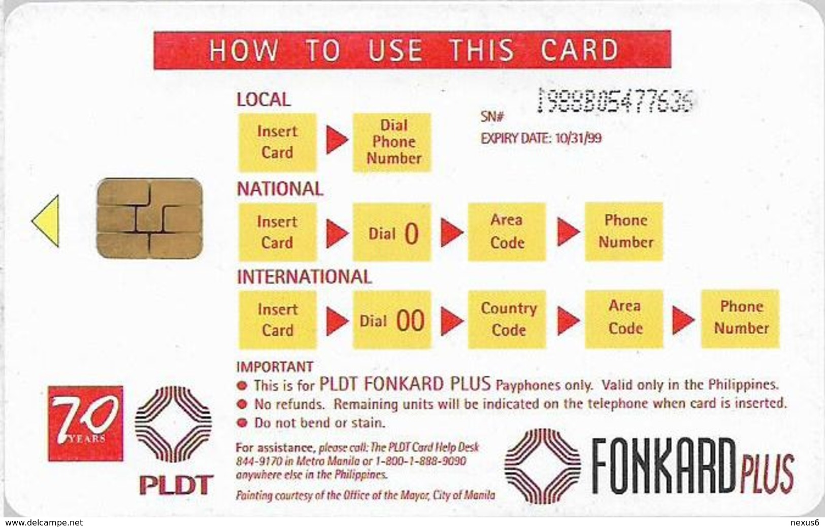 Philippines - PLDT (Chip) - Katipunan Initiation Rites - Exp.31.10.1999, Chip CHT10, 100₱, Used - Filipinas