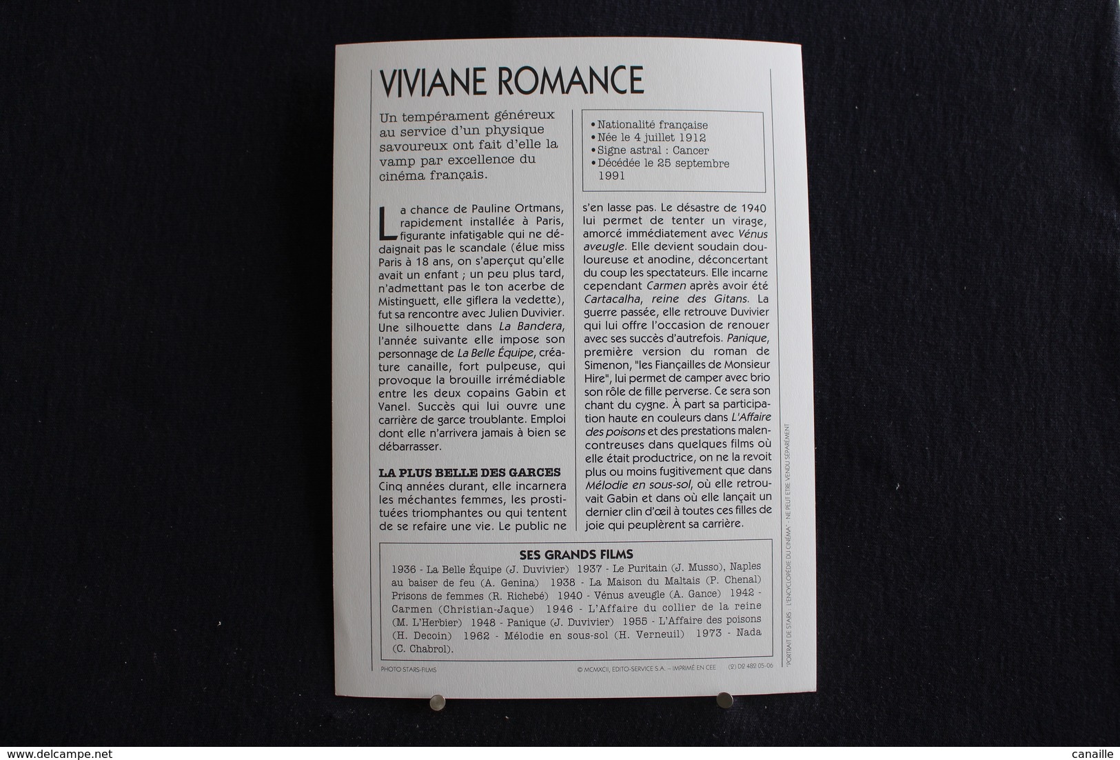 Sp-Actrice,française,1940 - Viviane Romance, Née Le 4 Juillet 1912 à Roubaix Et Morte Le 25 Septembre 1991 à Nice,france - Acteurs