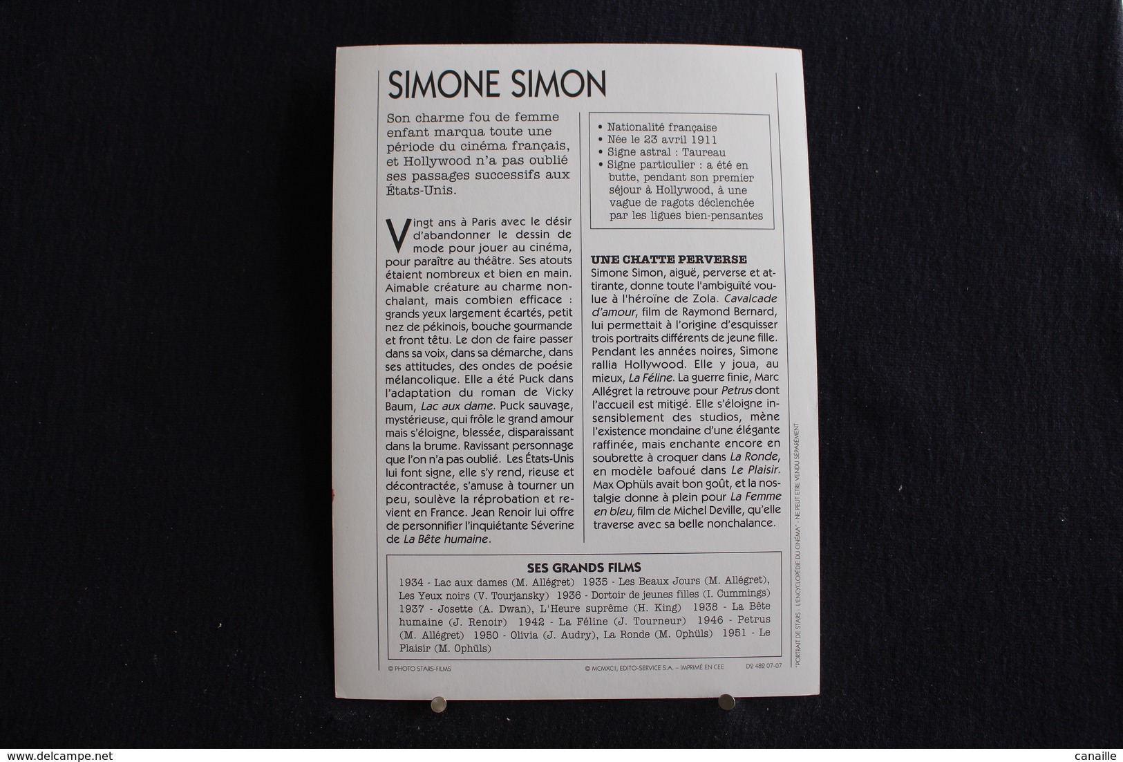 Sp-Actrice,française,1935 - Simone Simon - Née Le 23 Avril 1911 à Marseille, Morte Le 22 Février 2005 à Paris ,france. - Acteurs