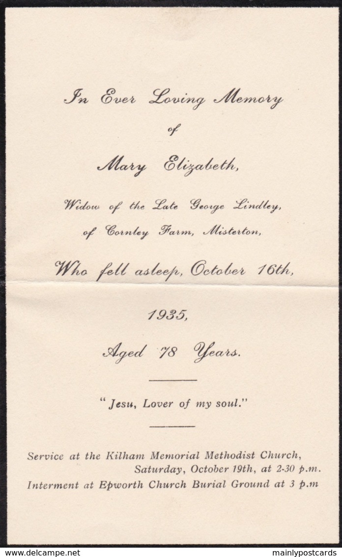 AL72 Mourning/Memoriam Card - Mary Elizabeth Lindley, 1935, Epworth, Misterton - Obituary Notices