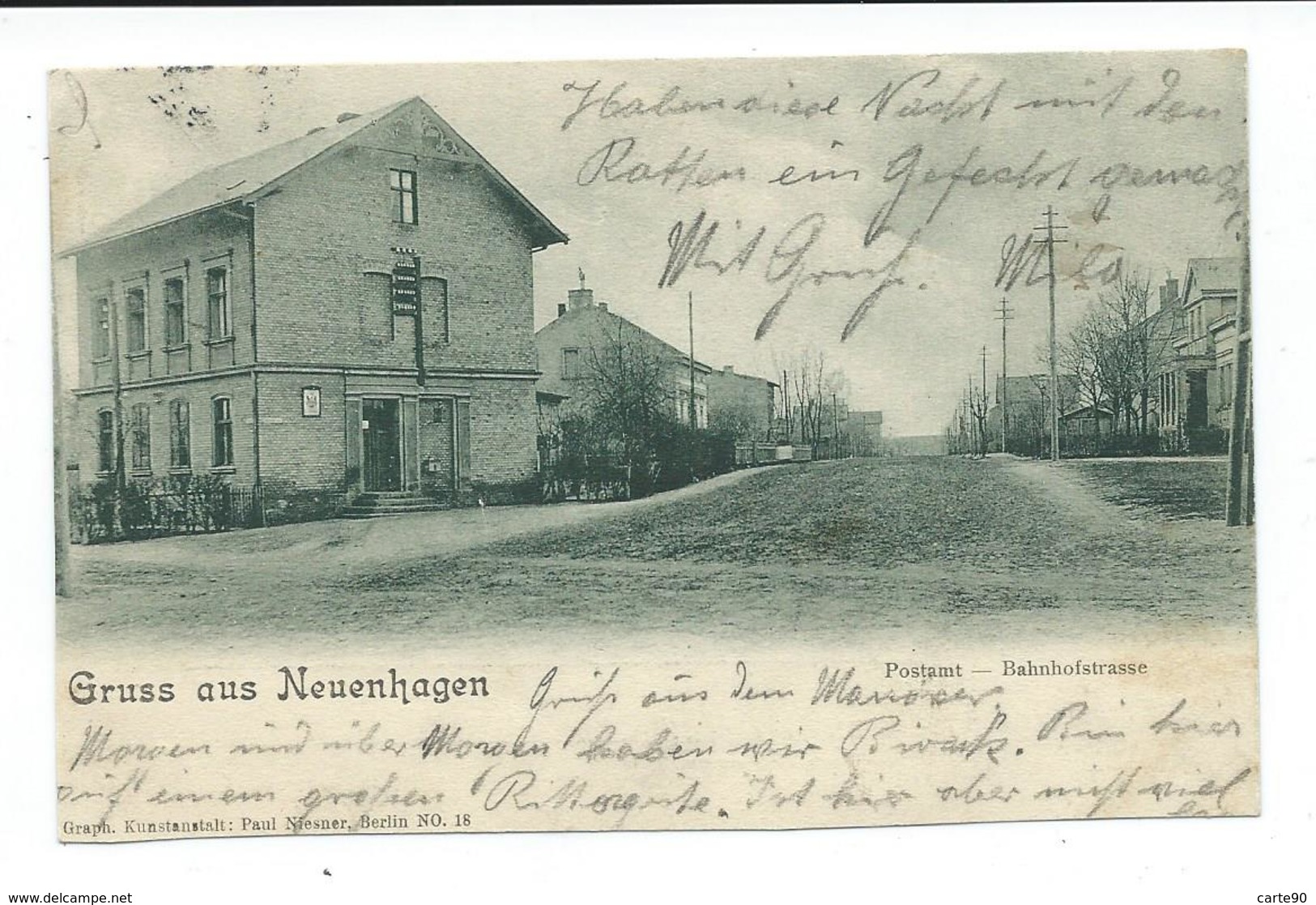 CPA GRUSS AUS NEUENHAGEN - POSTAMT - BANHOFSTRASSE - OBLITEREE EN 1903 - Autres & Non Classés