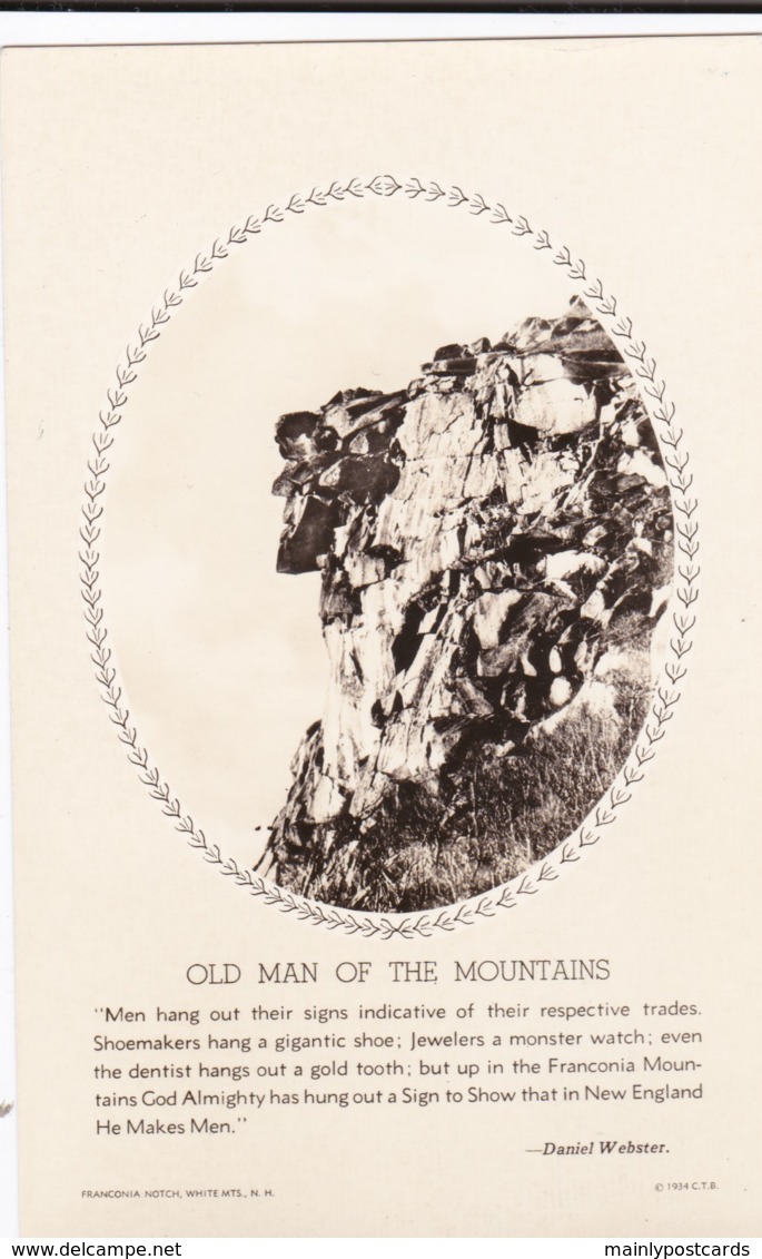 AS82 Old Man Of The Mountains, Franconia Notch, White Mts. N.H. - RPPC - White Mountains