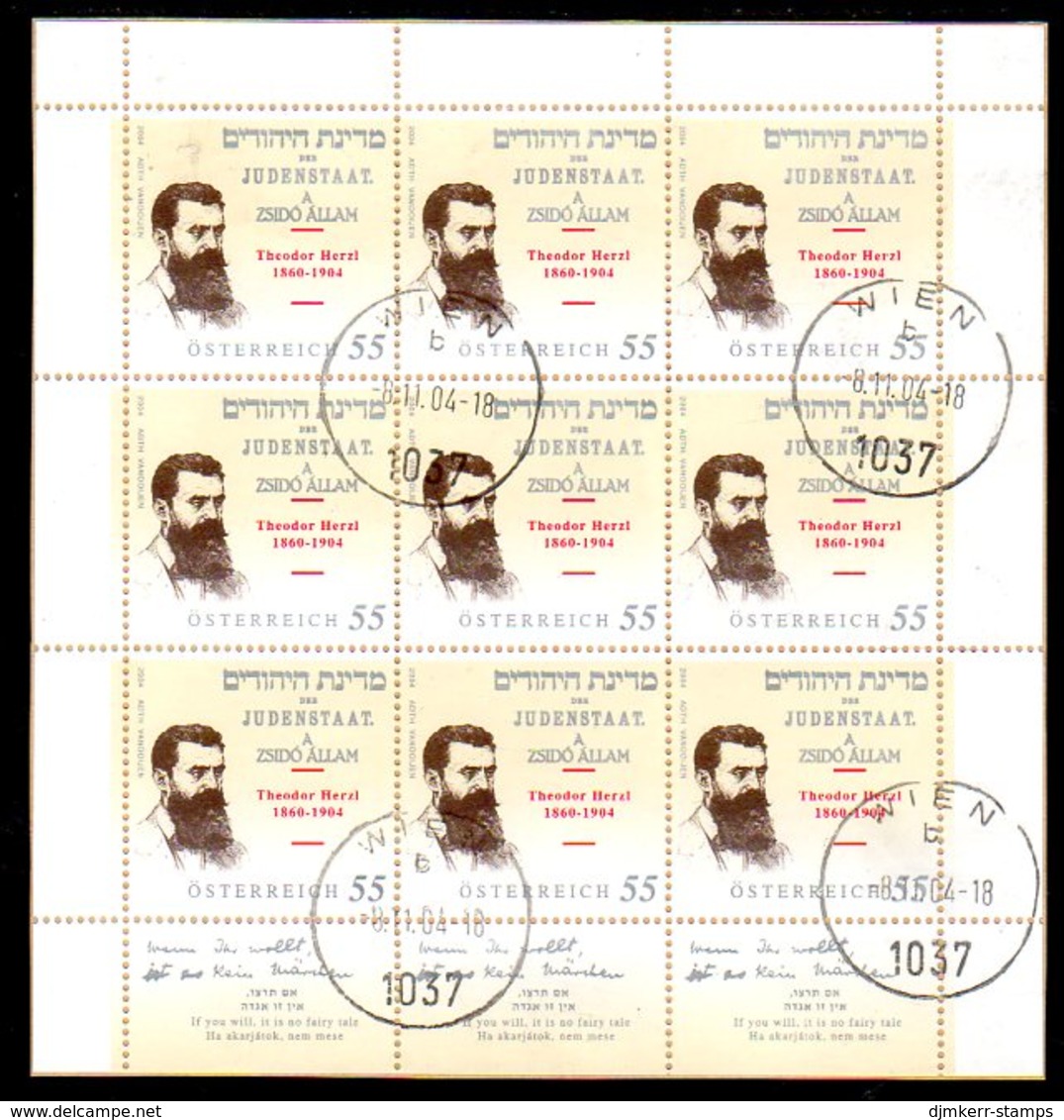 AUSTRIA 2004 Theodore Herzl Death Centenary Sheetlet, Cancelled.  Michel 2489 Kb - Blocs & Feuillets