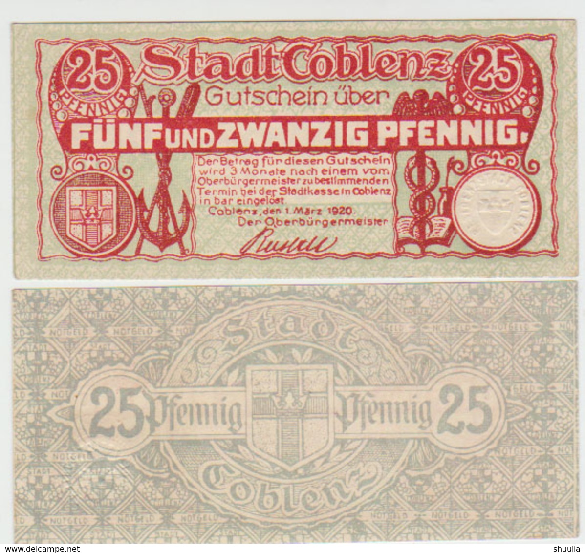 Notgeld Coblenz 25 Pf.1920 - [11] Lokale Uitgaven