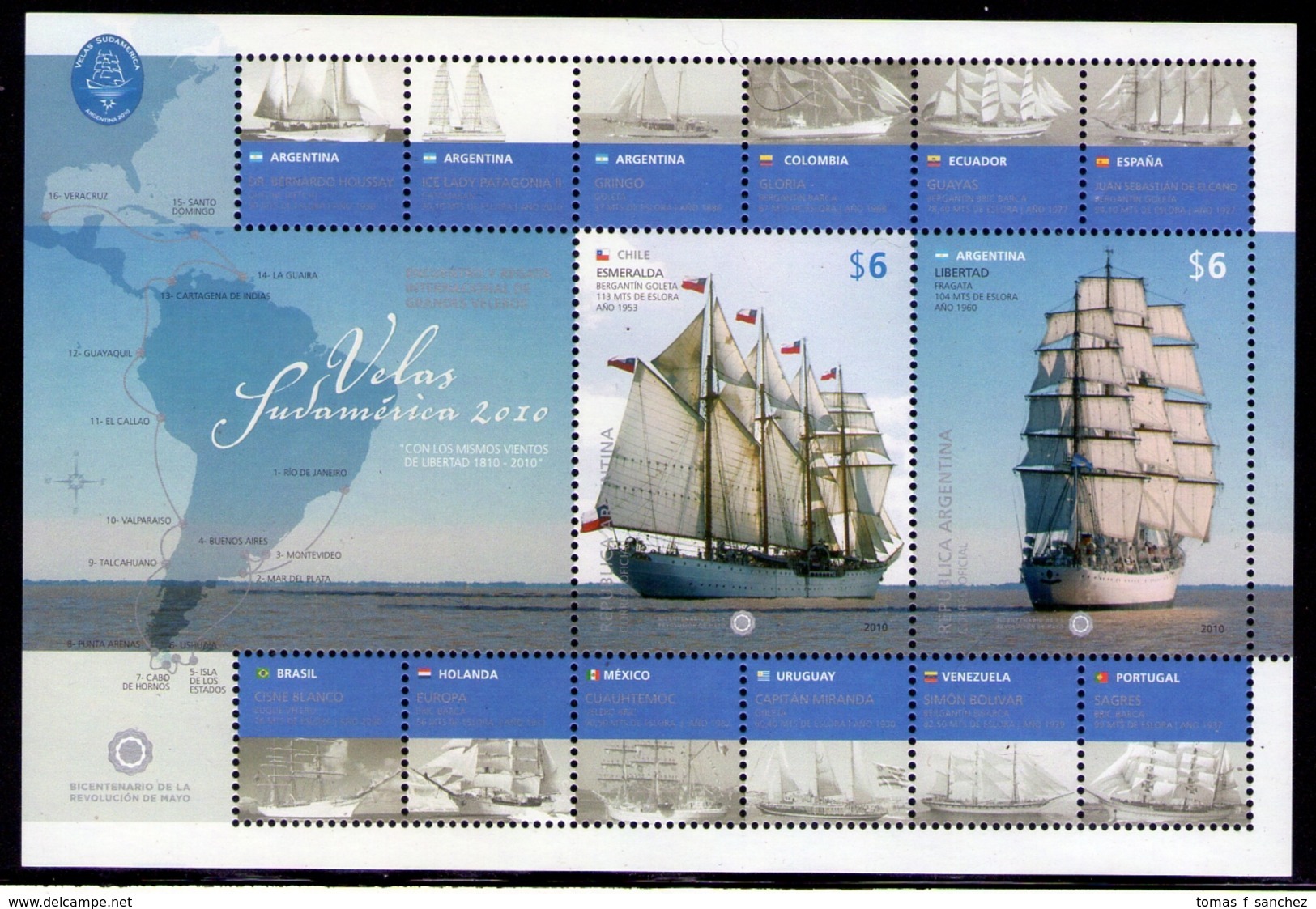 Argentina - 2010 - "Velas Sudamérica 2010" - Régate Grands Voiliers - Veleros - Sailboats - Yvert BF 114 - Blocs-feuillets