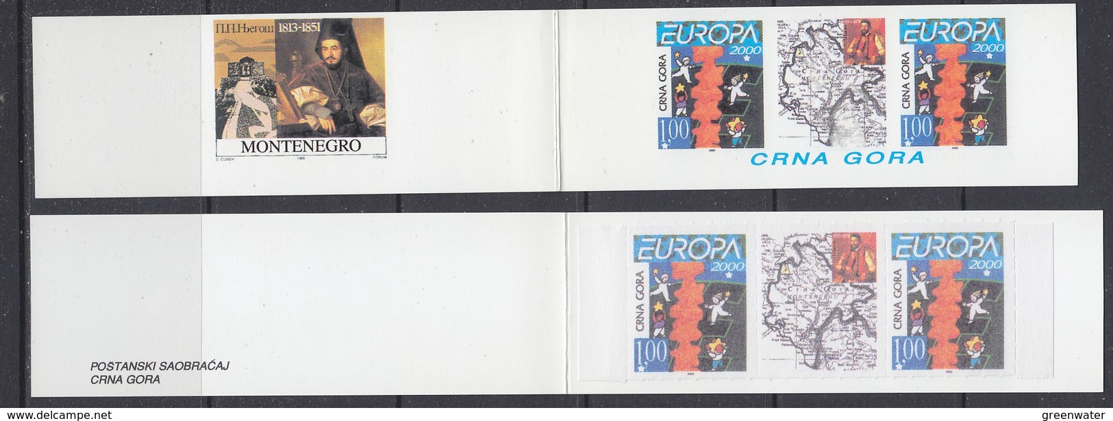 Europa Cept 2000 Montenegro/Serbia Normal Stamp Booklet Strip 2v+label  ** Mnh (44256) PRIVATE ISSUE - 2000