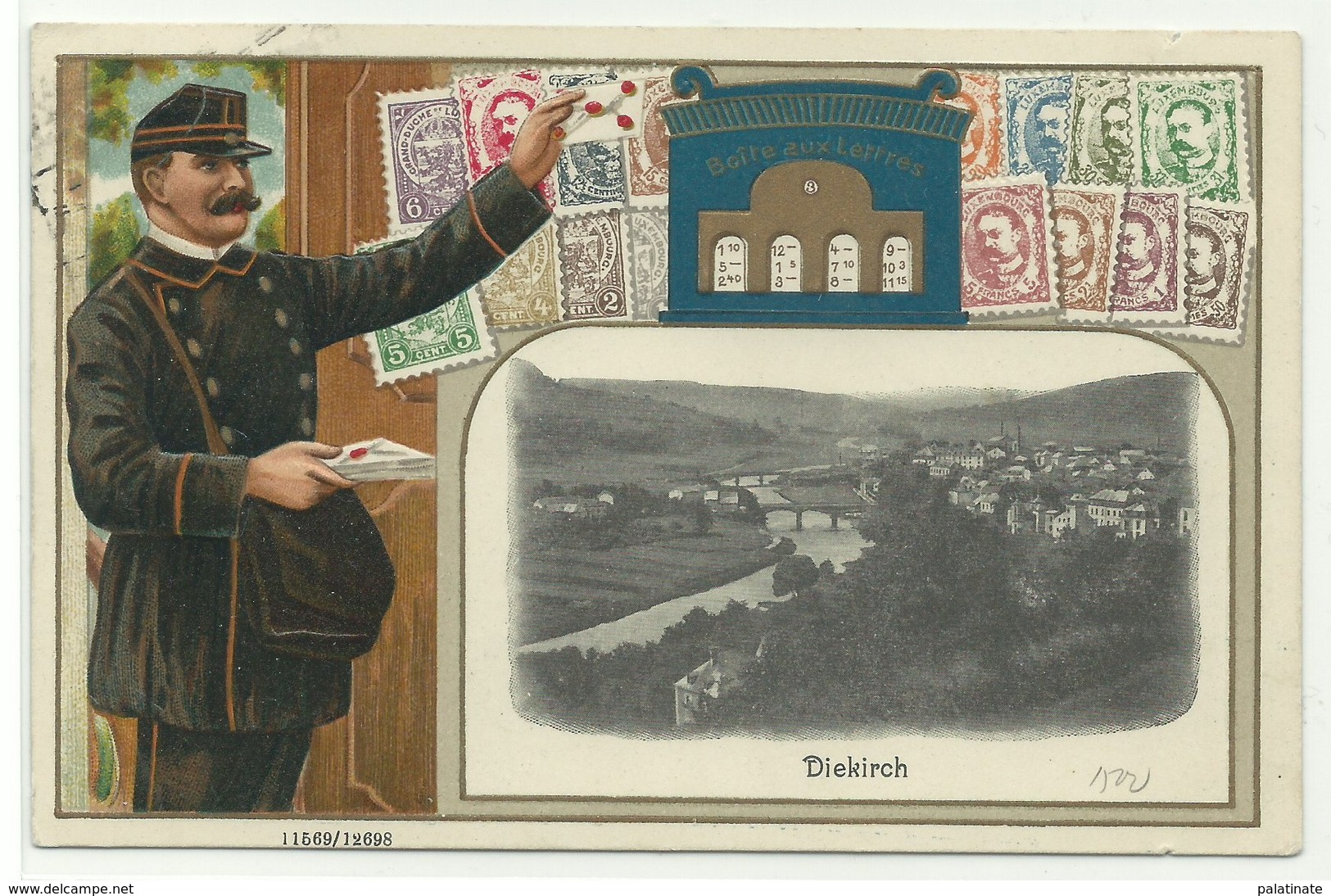 Diekirch Briefträger, Briefkasten & Briefmarken Präge-Litho 1912 Nach Belgien RR!! - Diekirch