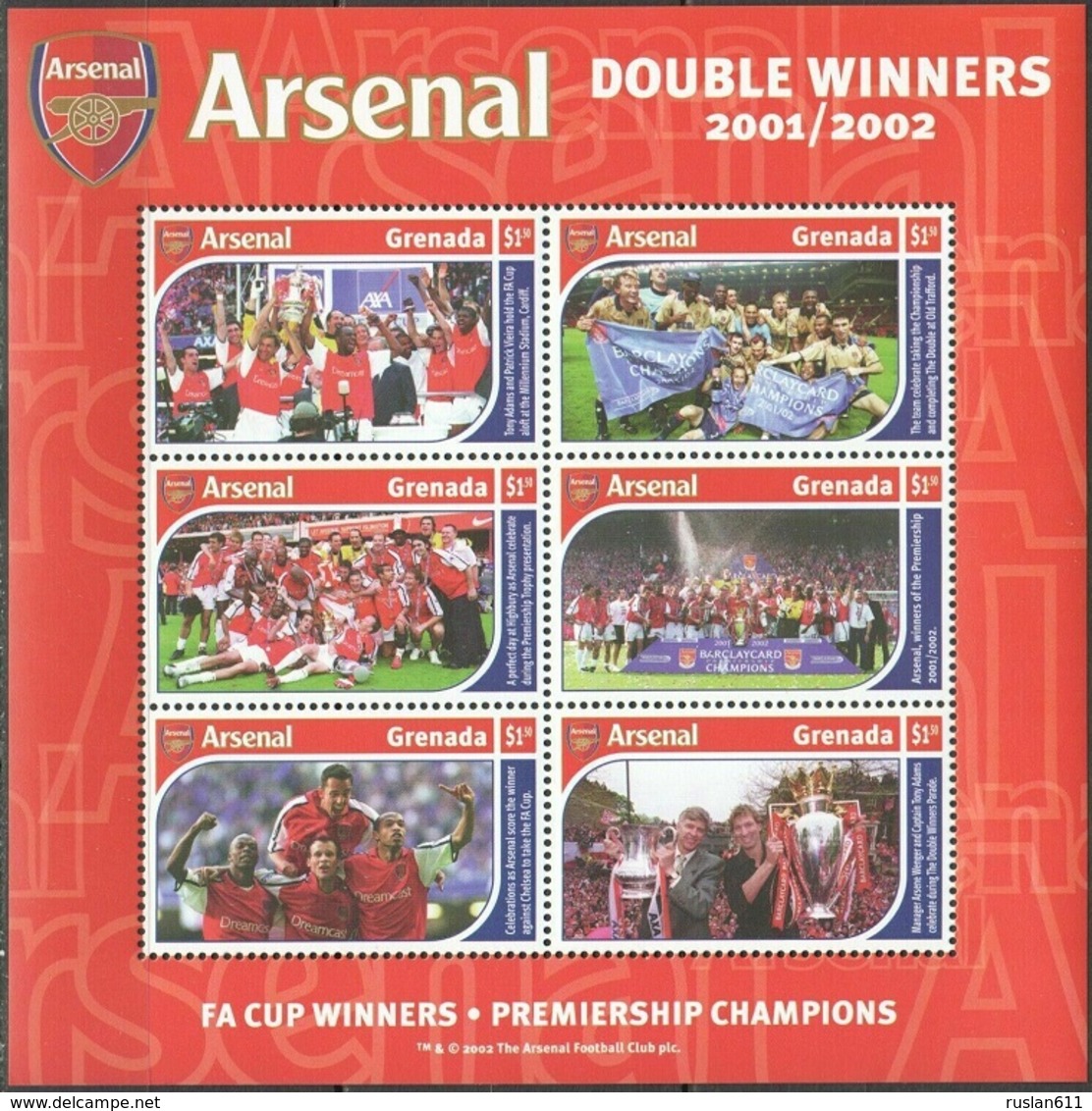 Soccer Football 2002 Grenada KB 5114/9 Arsenal MNH ** - Famous Clubs