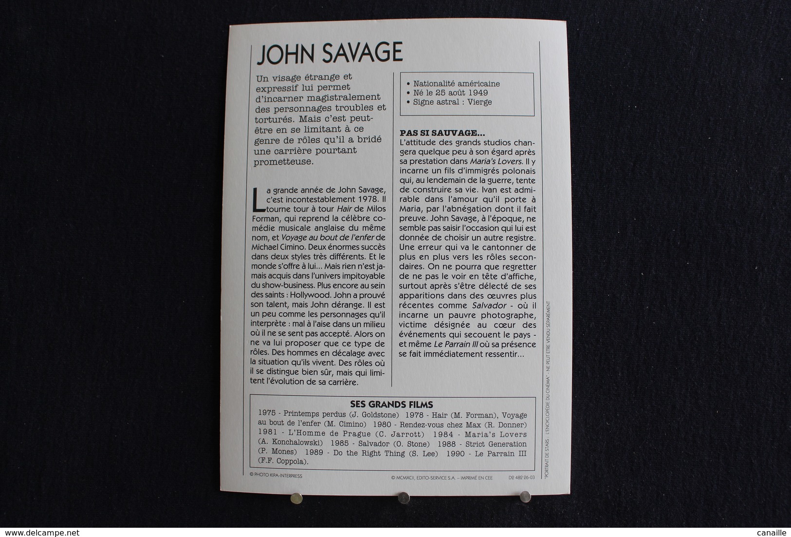 Sp-Acteur,1980-John Savage Est Un Acteur Et Producteur Américain, Né Le 25 Août 1949 à Old Bethpage (État De New York). - Acteurs