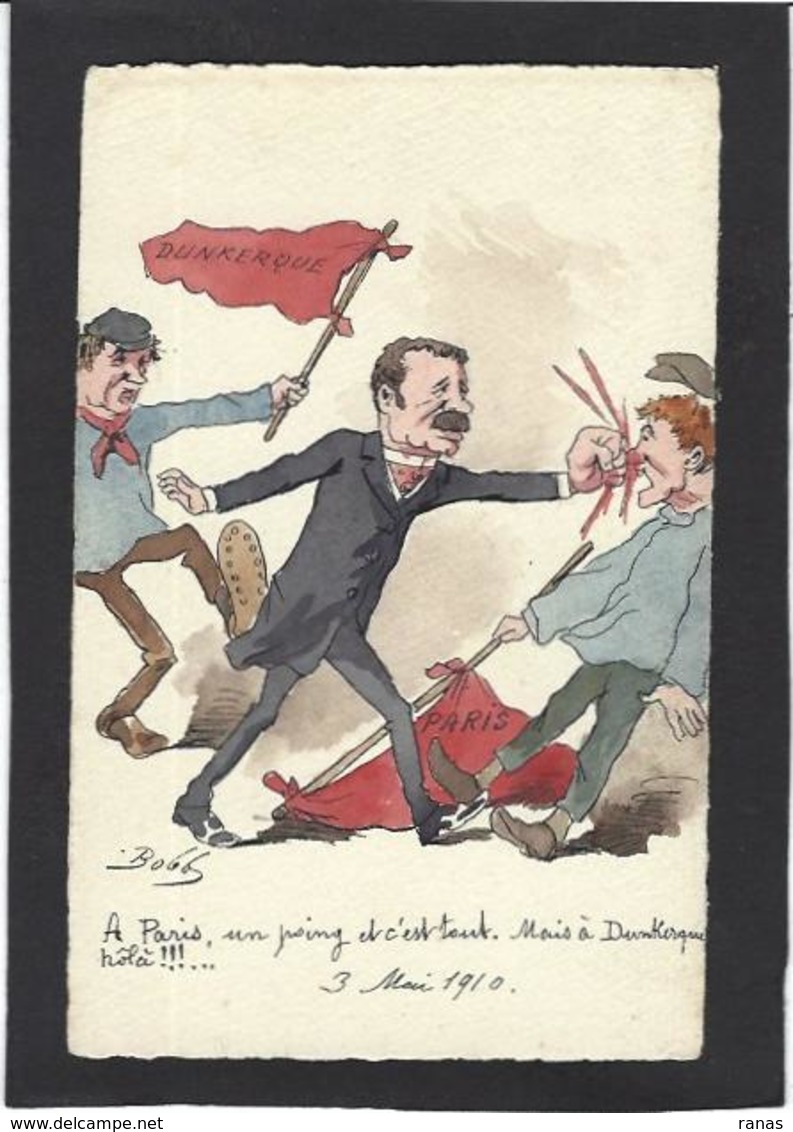 CPA Bobb Satirique Caricature Non Circulé Dessin Original Fait Main Dunkerque Manifestations 1910 - Satiriques