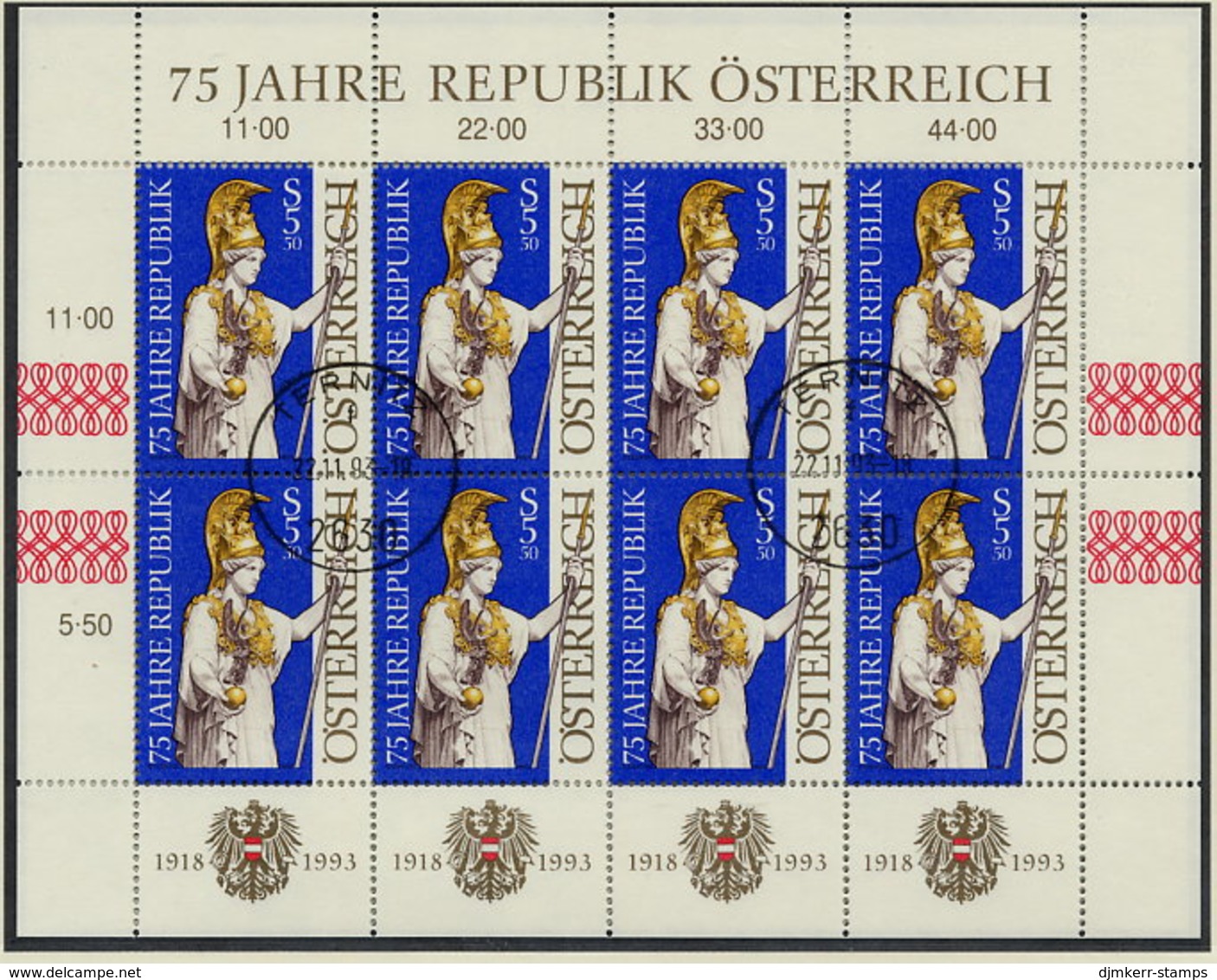 AUSTRIA 1993 Anniversary Of Republic Sheetlet, Cancelled.  Michel 2113 Kb - Blocks & Sheetlets & Panes