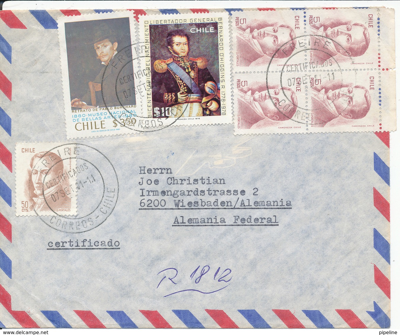 Chile Registered Air Mail Cover Sent To Germany Freire 7-1-1981 - Chile