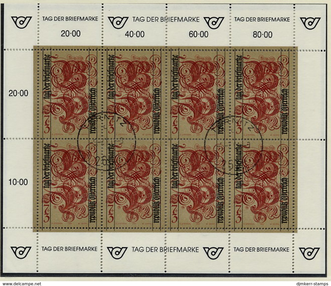 AUSTRIA 1991 Stamp Day Sheetlet, Postally Used On Registered Card.  Michel 2032 Kb - Blocks & Kleinbögen