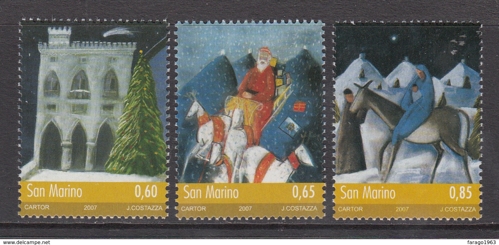 2007 San Marino Christmas Noel Navidad Complete  Set Of 3 MNH  ** BELOW FACE VALUE *** - Unused Stamps