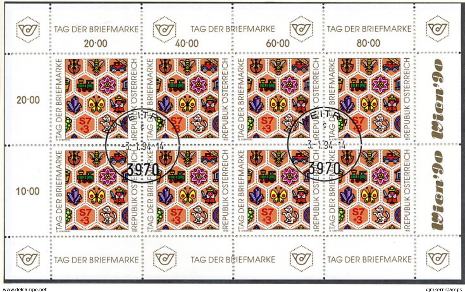 AUSTRIA 1990 Stamp Day Sheetlet, Cancelled.  Michel 1990 Kb - Blokken & Velletjes