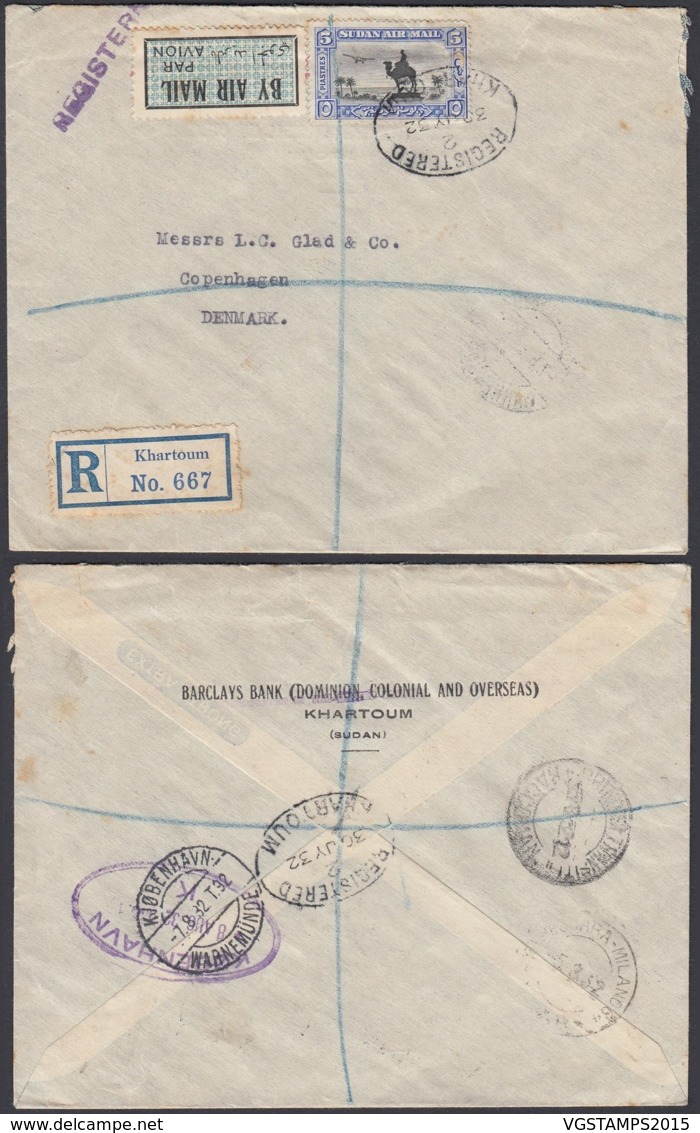 SOUDAN LETTRE RECOMMANDE DE KHARTOUM 30/08/1932 VERS LE DANEMARK (8G34820) DC-3840 - Soudan (1954-...)